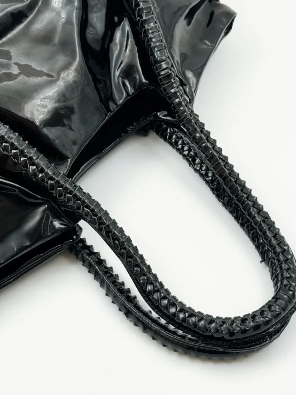 Salvatore Ferragamo Black Patent Leather Large Tote Shoulder Bag